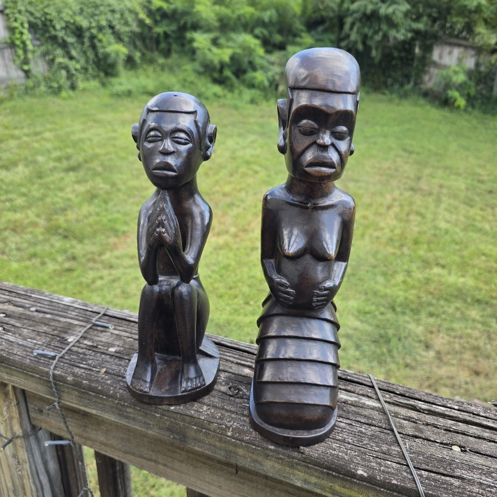African Art Set of Handcrafted Darkwood Wooden Sculptures Fertility Prayer